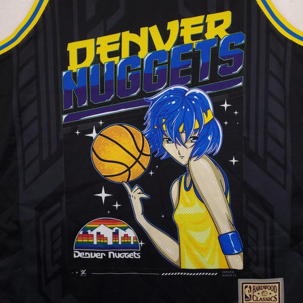 Denver Nuggets Mitchell‎ & Ness NBA Large Jersey Anime Character Art Black New